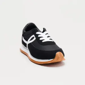 Faux Suede Platform Sneakers - Black