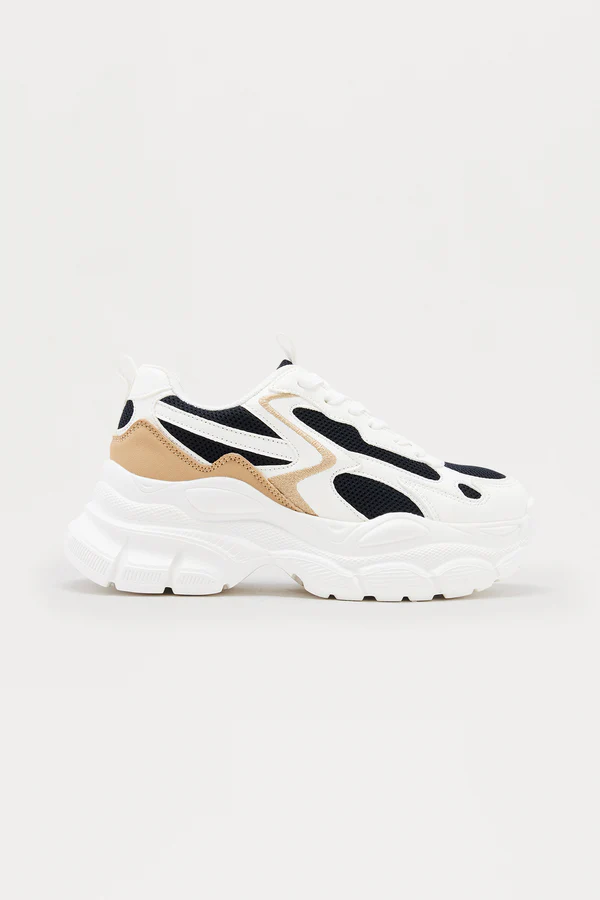 Avan Lace Up Platform Sneakers - White & Black